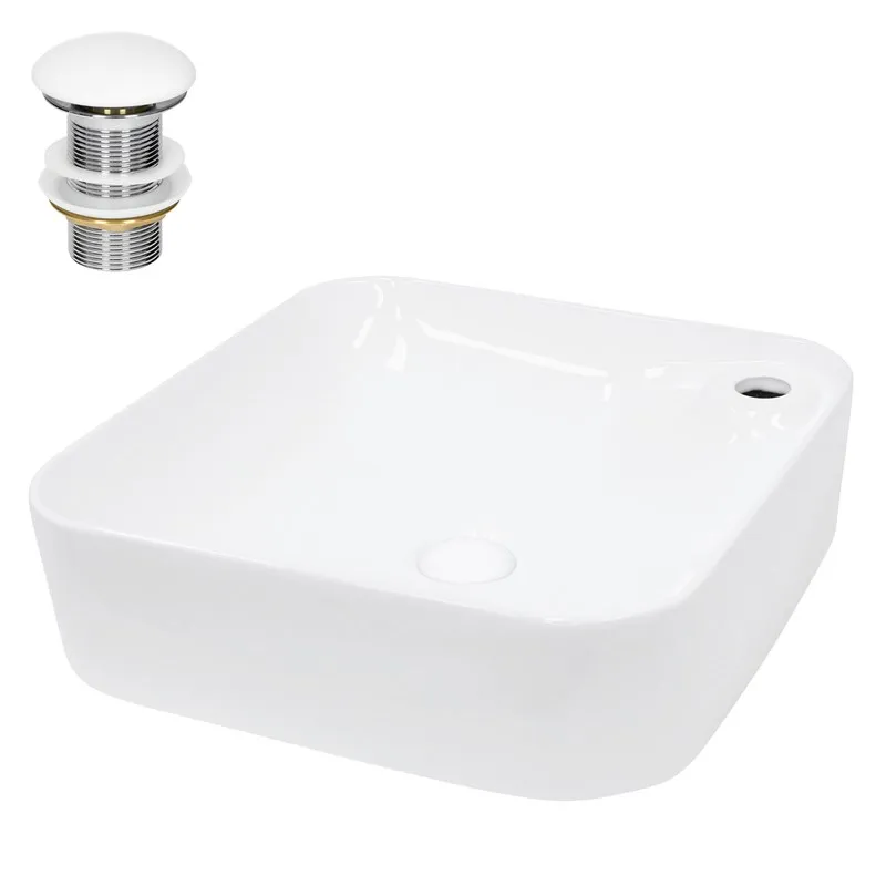 Wastafel incl. afvoerset wit zonder overloop 43,5x43,5x12,5 cm wit keramiek